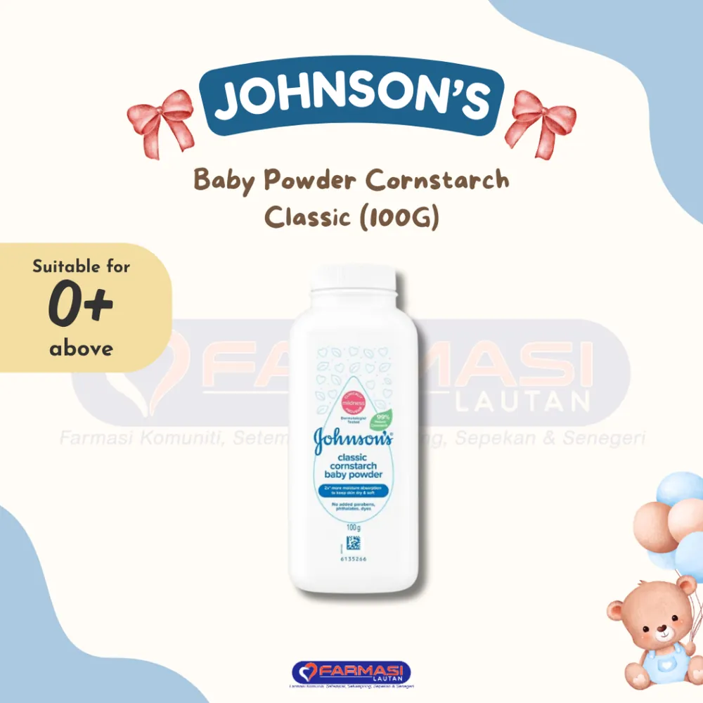 JOHNSON'S CLASSIC CORNSTARCH BABY POWDER 100 G