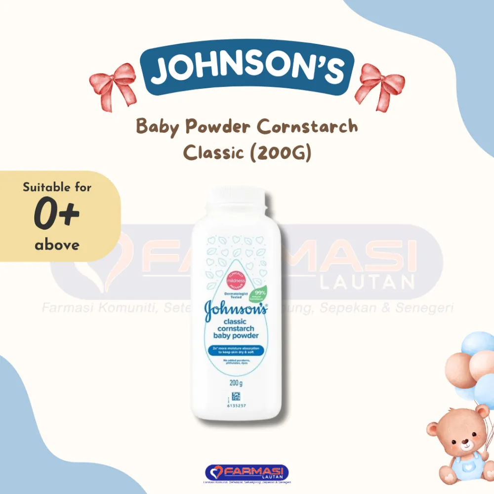 JOHNSON'S BABY POWDER CLASSIC CORNSTARCH 200 G