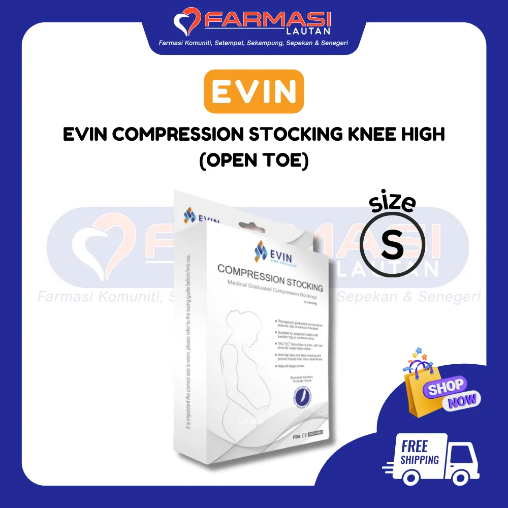 EVIN COMPRESSION STOCKING KNEE HIGH SAIZ S (TERBUKA)