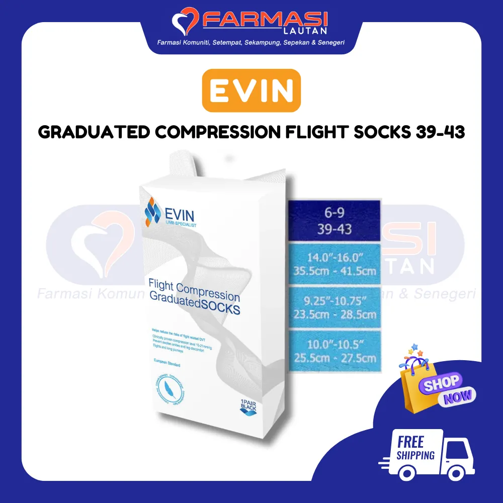 EVIN GRADUATED COMPRESSION FLIGHT SOCKS 39-43