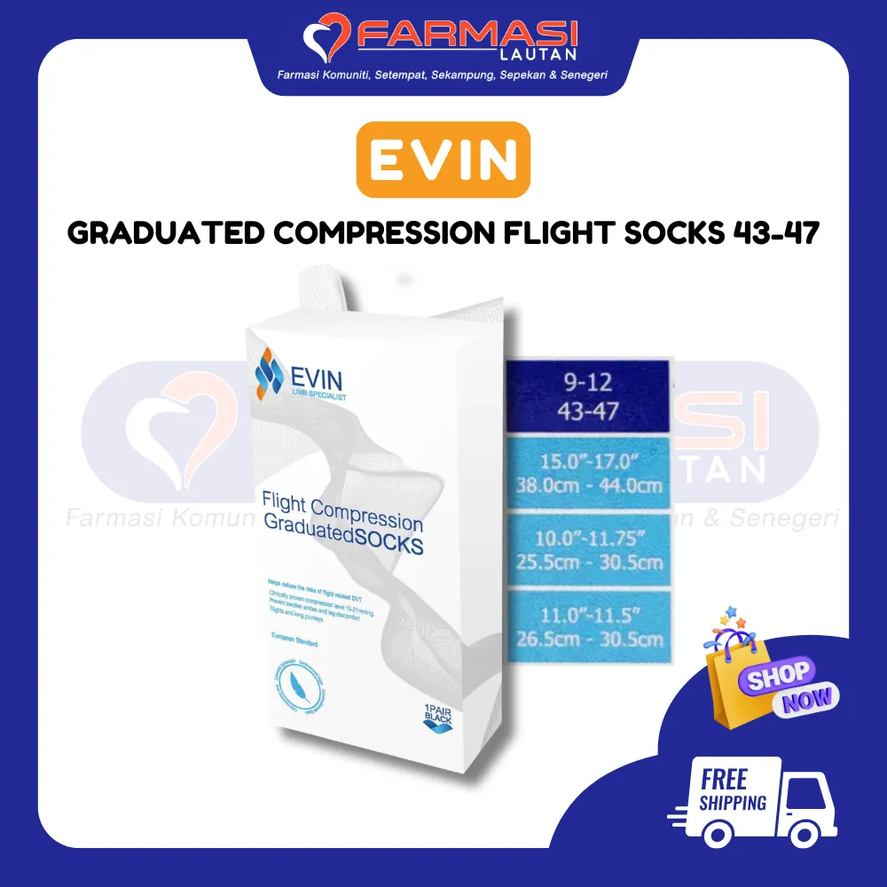 EVIN GRADUATED COMPRESSION FLIGHT SOCKS 43-47