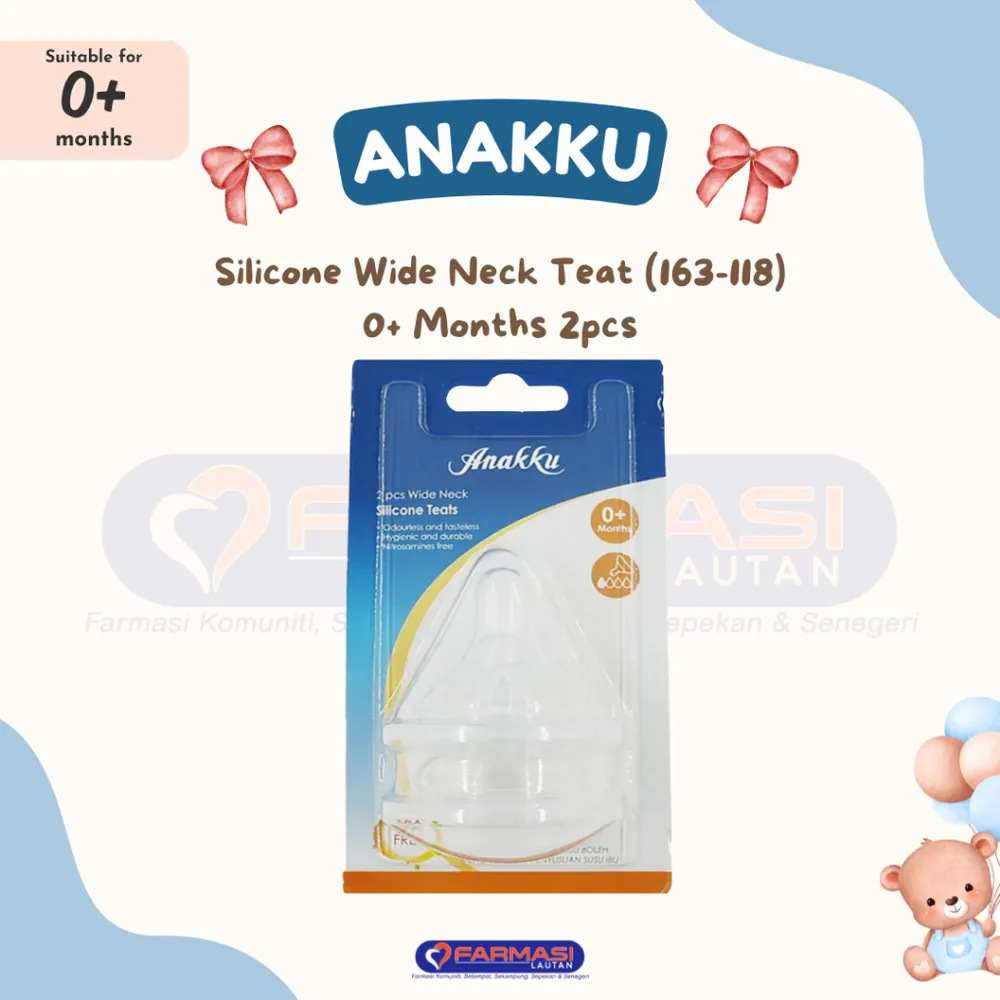 ANAKKU SILICONE WIDE NECK TEAT 0+ MTHS 163-118 2 PCS
