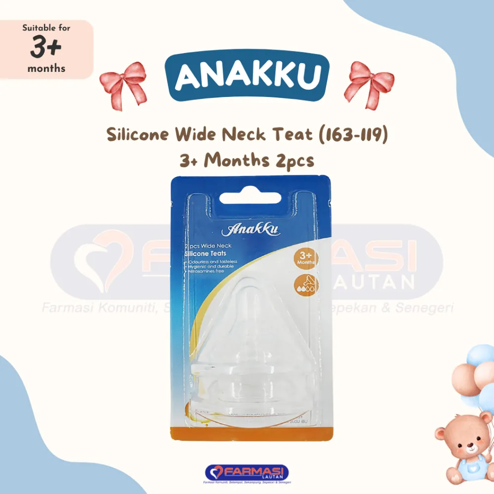 ANAKKU SILICONE WIDE NECK TEAT 3+ MTHS 163-119 2 PCS
