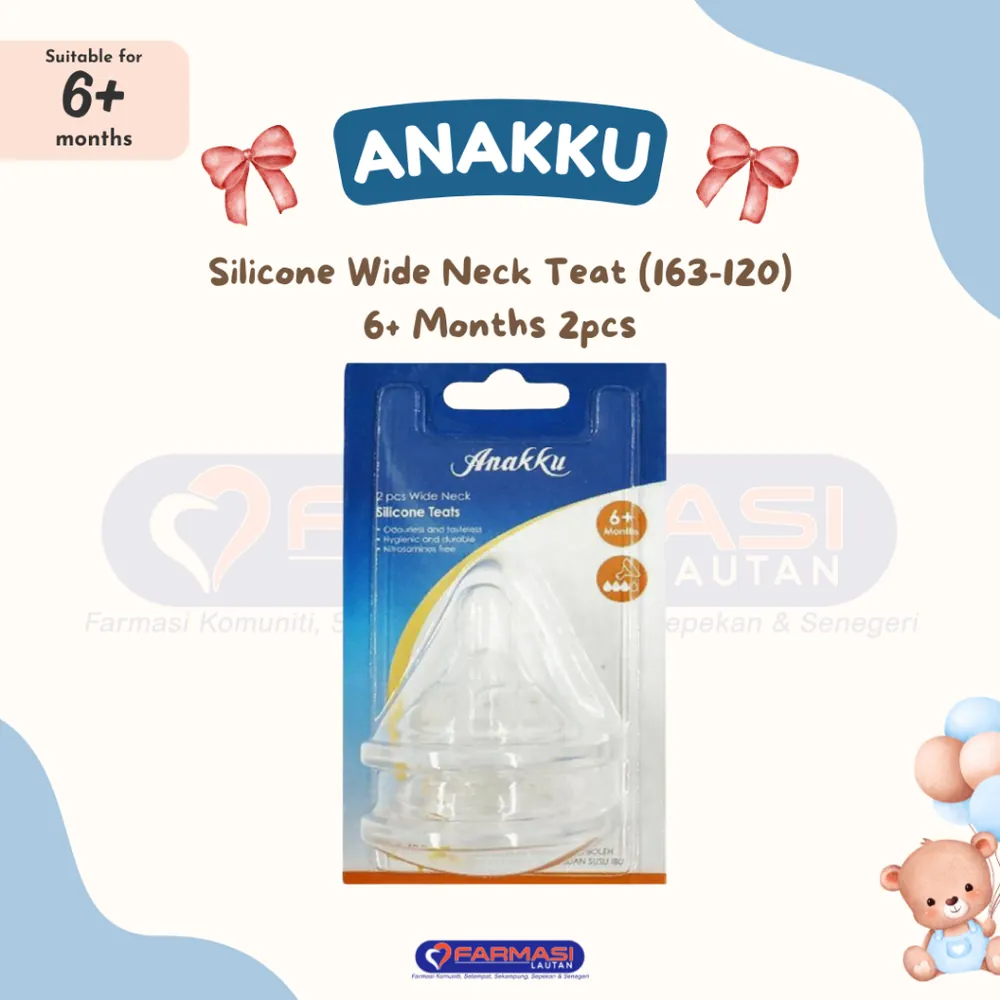 ANAKKU SILICONE WIDE NECK TEAT 6+ MTHS 163-120 2 PCS
