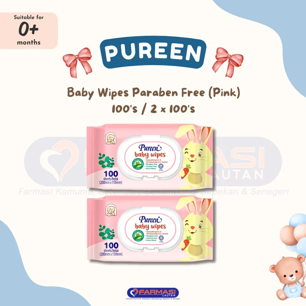 PUREEN BABY WIPES PINK PARABEN FREE 100 PCS TP