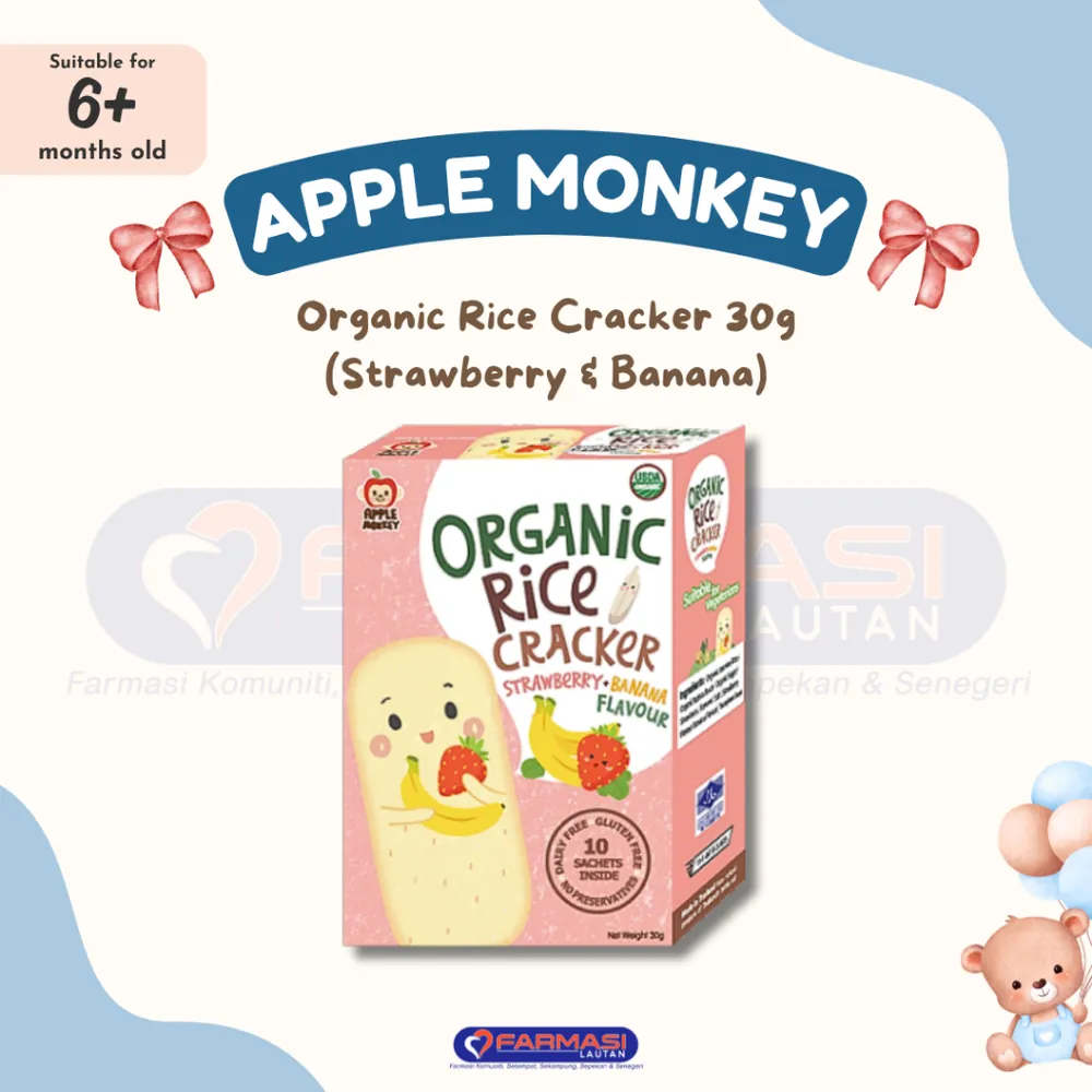 APPLE MONKEY ORGANIC RICE CRACKER STRAWBERRY BANANA 30 G