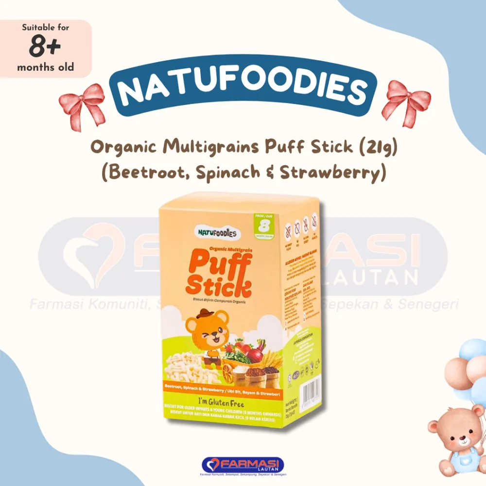 NATUFOODIES ORGANIC MULTIGRAIN PUFF STICK BEETROOT,SPINACH & STRAWBERRY 21 G