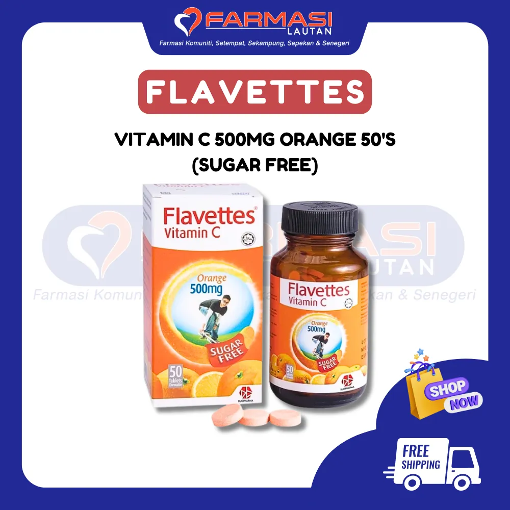 FLAVETTES VIT C 500 MG SUGAR FREE ORANGE 50 CHWTABS