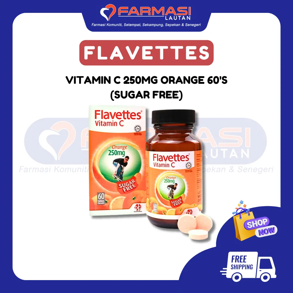 FLAVETTES VIT C 250 MG SUGAR FREE ORANGE 60 CHWTABS