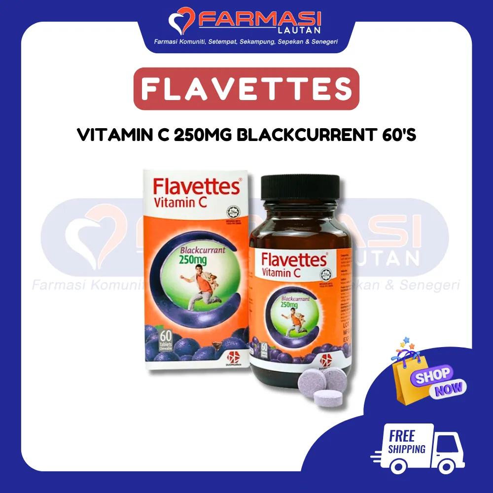 FLAVETTES VIT C 250 MG BLACKCURRANT 60 CHWTABS
