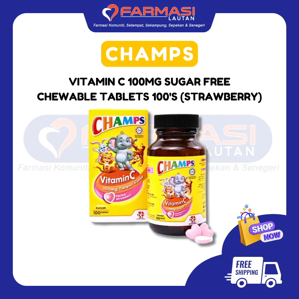 CHAMPS VIT C 100 MG SUGAR FREE STRAWBERRY 100 CHWTABS