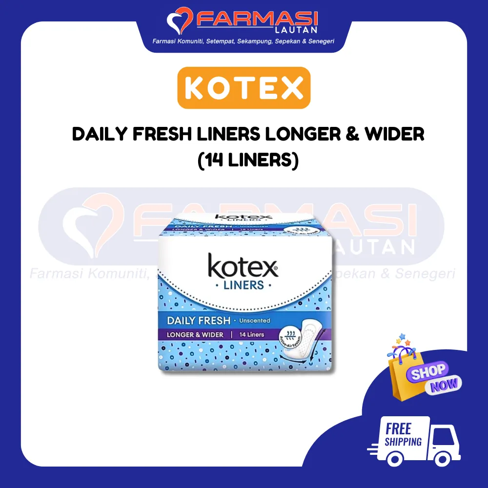 KOTEX DAILY FRESH LINERS LONGER & WIDER 14 LINERS