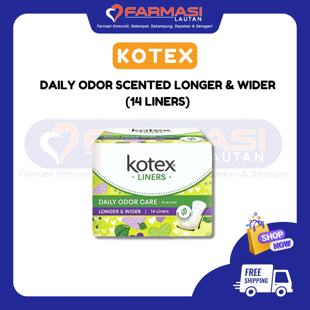 KOTEX LINERS DAILY SCENTED LONGER & WIDER DAUN SIRIH 14 LINERS