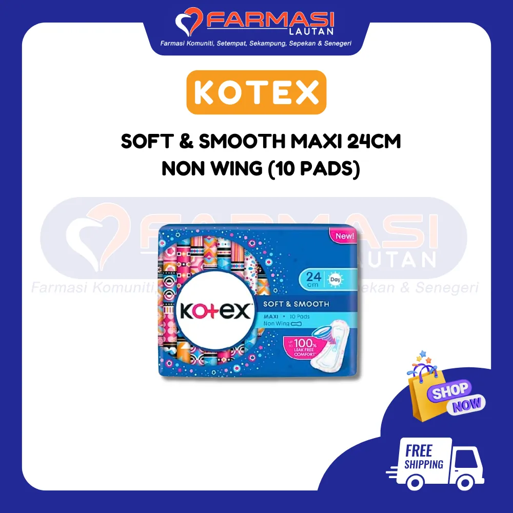 KOTEX SOFT & SMOOTH MAXI 24 CM NON WING REGULAR 10 PADS