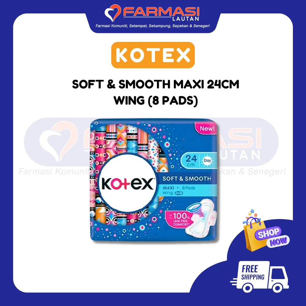 KOTEX SOFT & SMOOTH MAXI 24 CM WING REGULAR 8 PADS