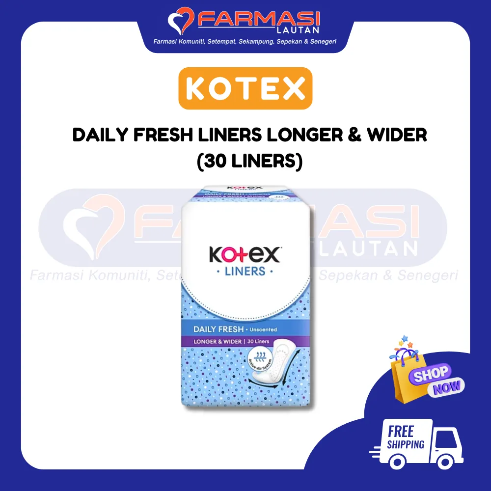 KOTEX DAILY FRESH LINERS LONGER & WIDER 30 LINERS