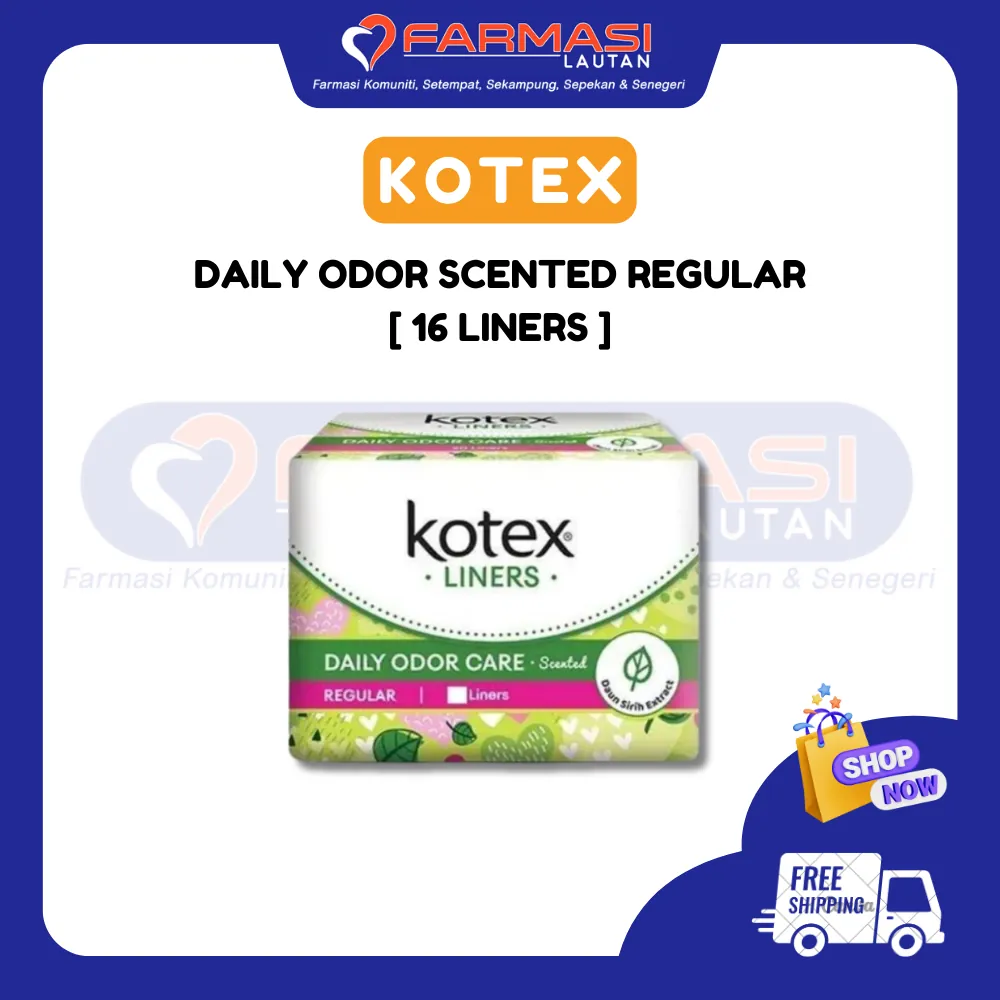 KOTEX LINERS DAILY ODOR REGULAR SCENTED DAUN SIRIH 16 LINERS