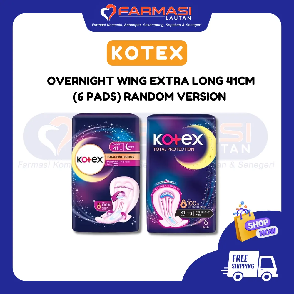 KOTEX OVERNIGHT E/LONG WINGS 41 CM 6 PADS