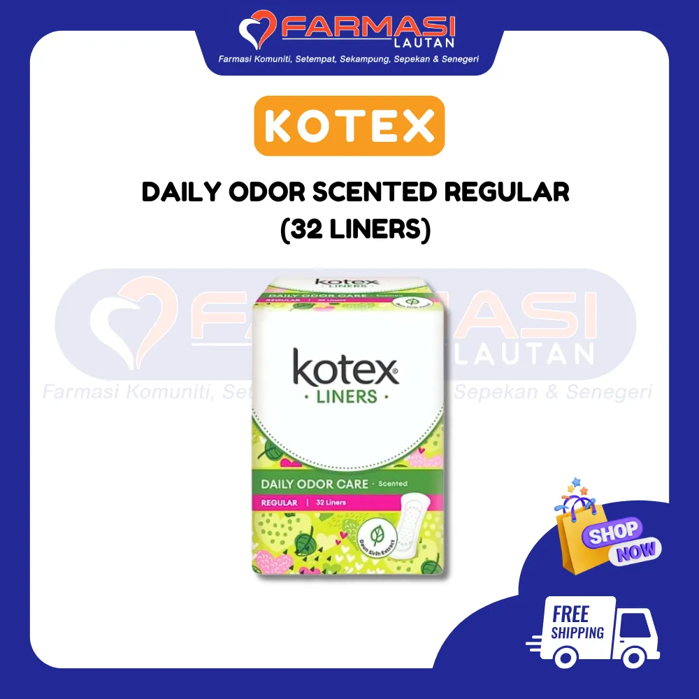 KOTEX LINERS DAILY ODOR REGULAR SCENTED DAUN SIRIH 32 LINERS
