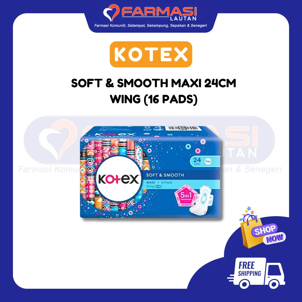 KOTEX SOFT & SMOOTH MAXI 24 CM WING REGULAR 16 PADS