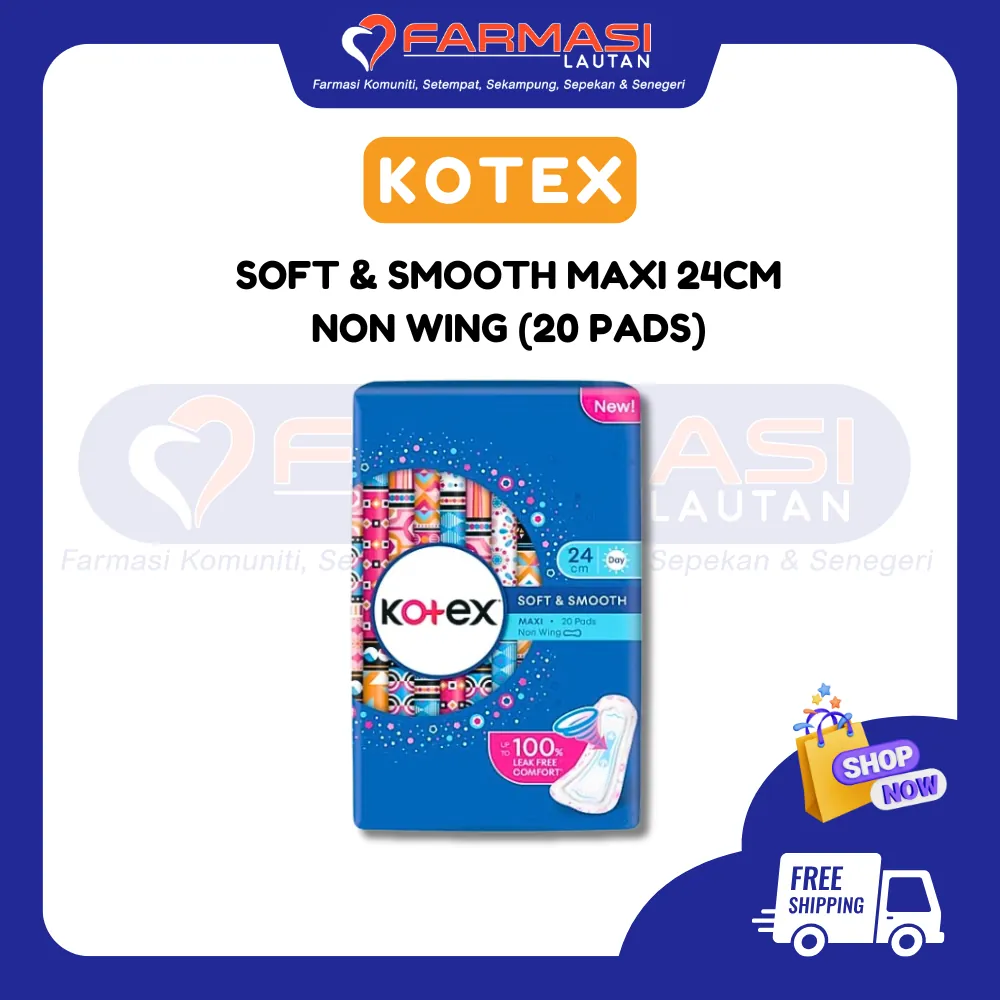 KOTEX SOFT & SMOOTH MAXI 24 CM NON WING REGULAR 20 PADS