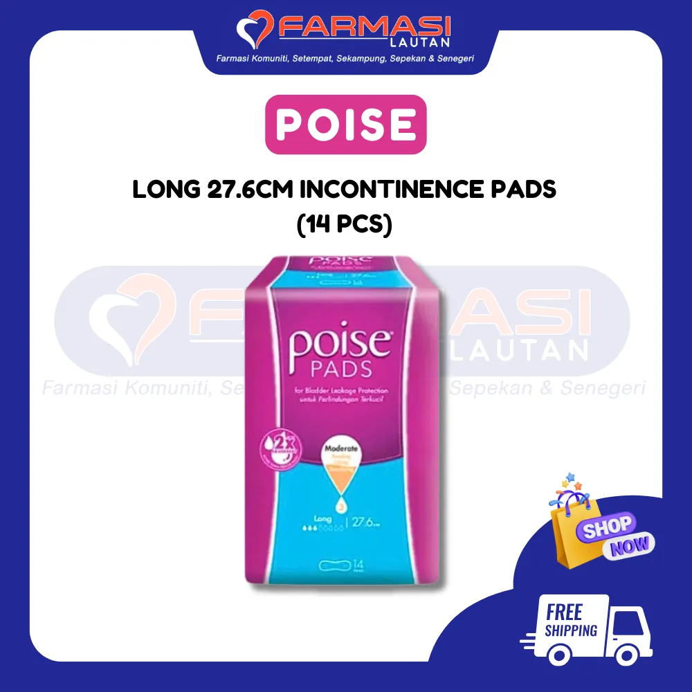 POISE PADS LONG 27.6 CM 14 PADS