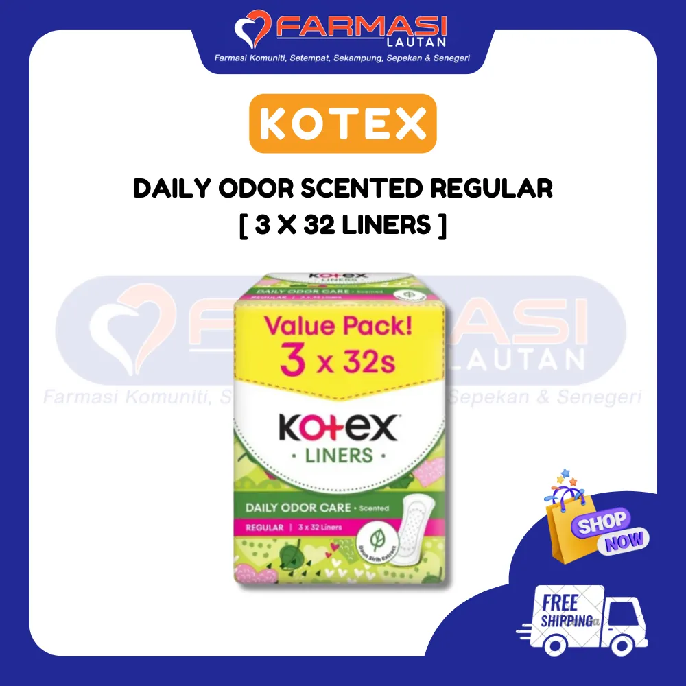 KOTEX LINERS DAILY SCENTED REGULAR DAUN SIRIH 32 LINERS 3 PCKTS