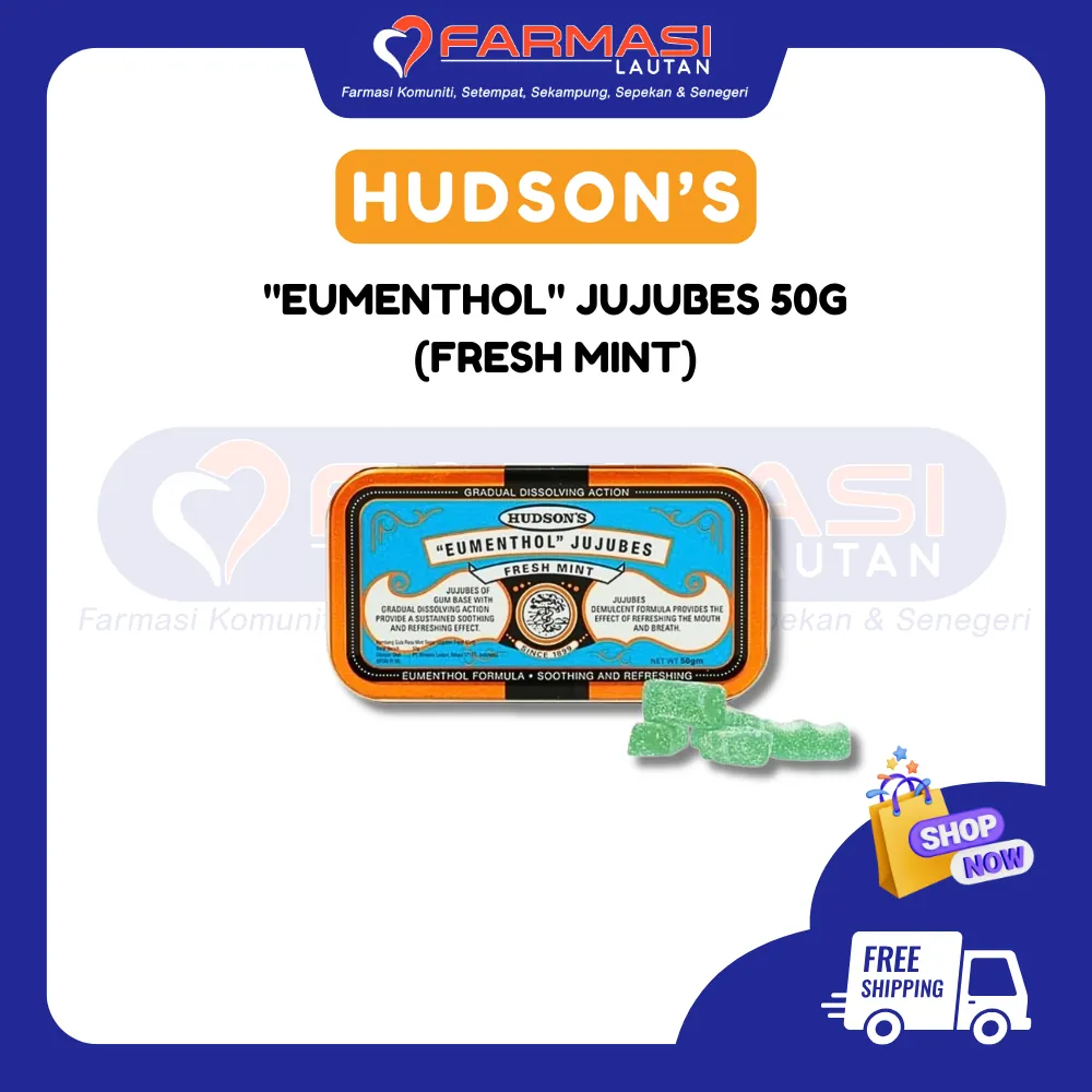 HUDSON'S "EUMENTHOL" JUJUBES FRESH MINT 50 G TIN