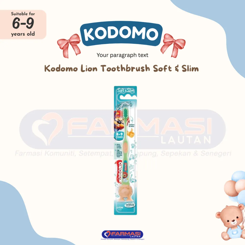 KODOMO LION TOOTHBRUSH SOFT & SLIM 6YRS-9YR 1 PCS
