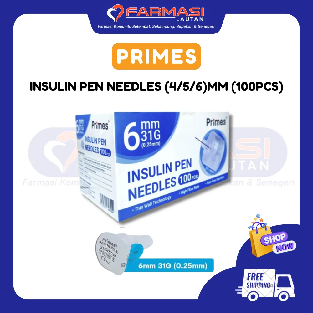 PRIMES INSULIN PEN NEEDLES 31 G X 6 MM 100 PCS (LIGHT BLUE)