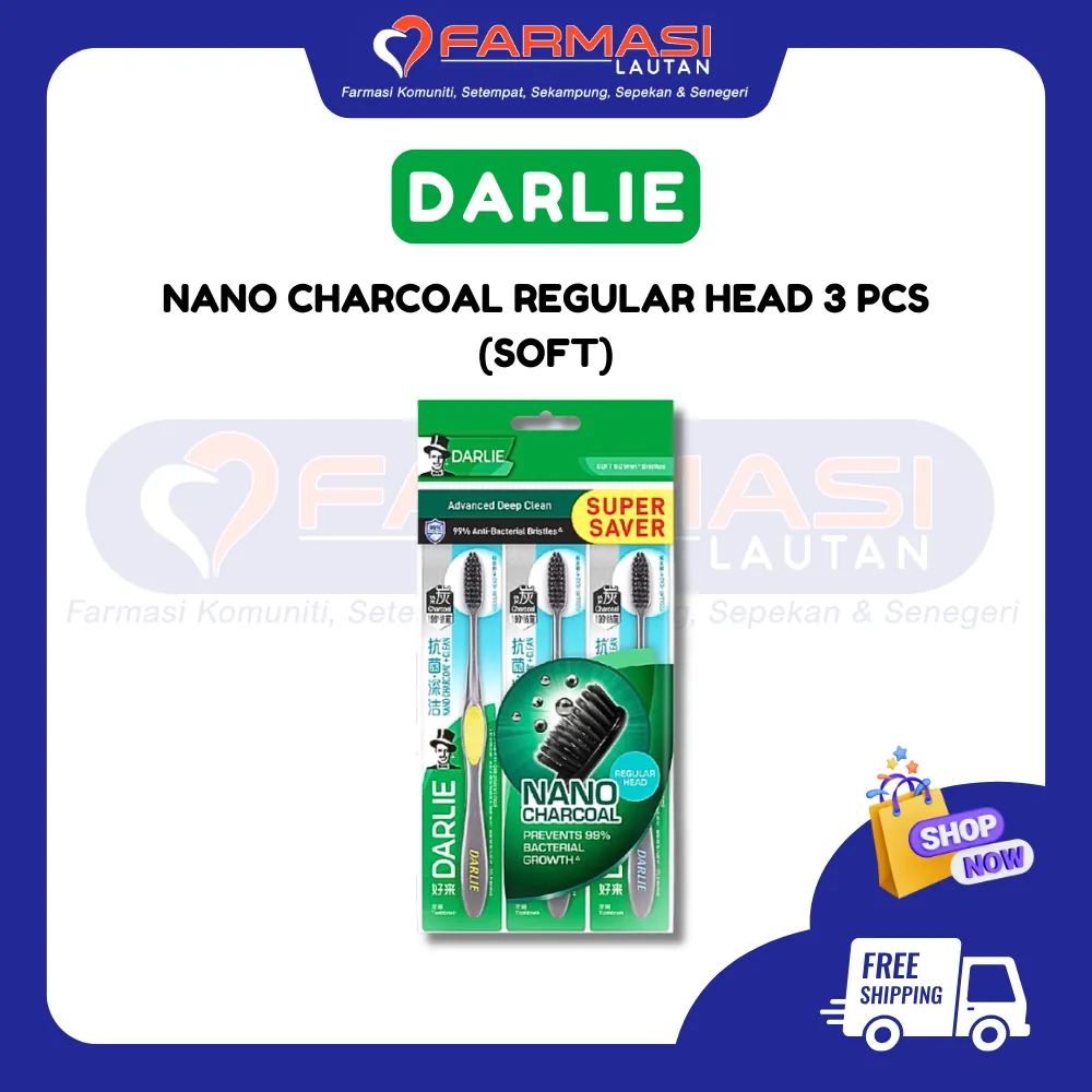 DARLIE TOOTHBRUSH NANO CHARCOAL CLEAN REGULAR HEAD 3 PCS SOFT VP