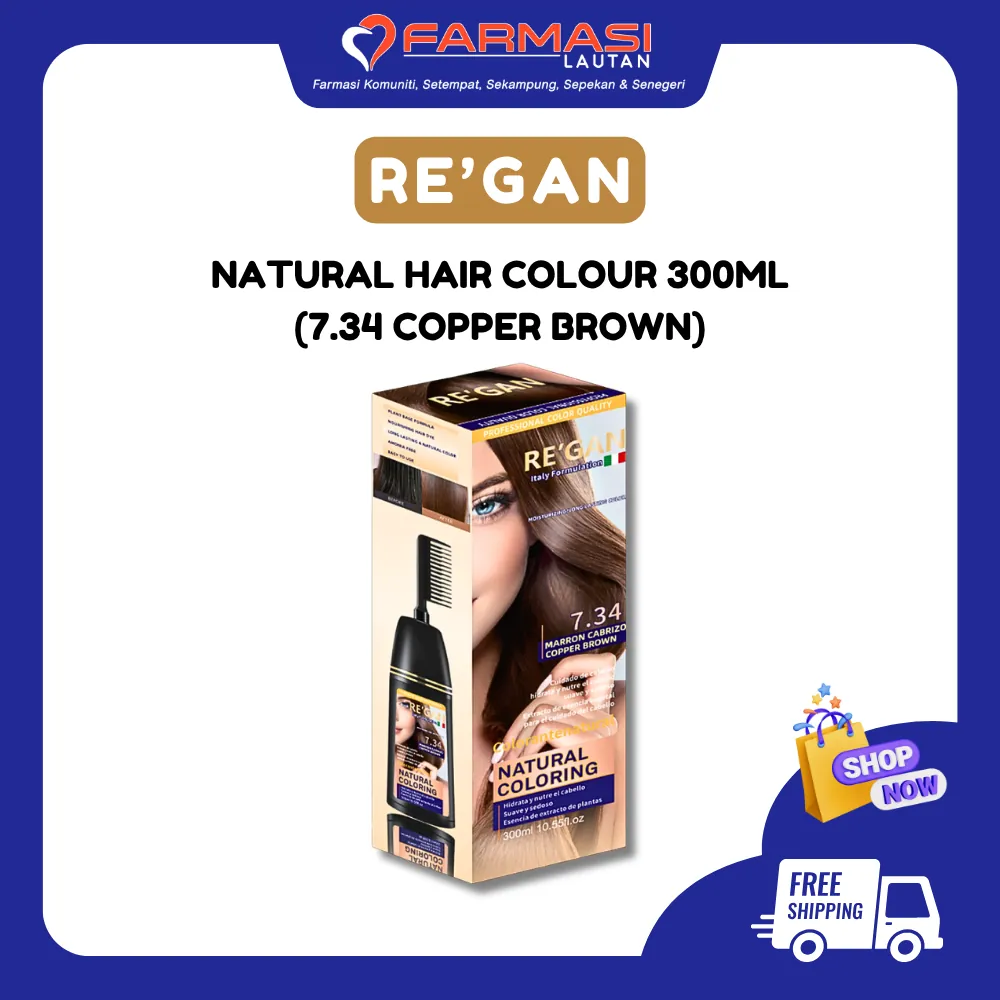 RE'GAN NATURAL HAIR COLOR 7.34 COPPER BROWN 300 ML