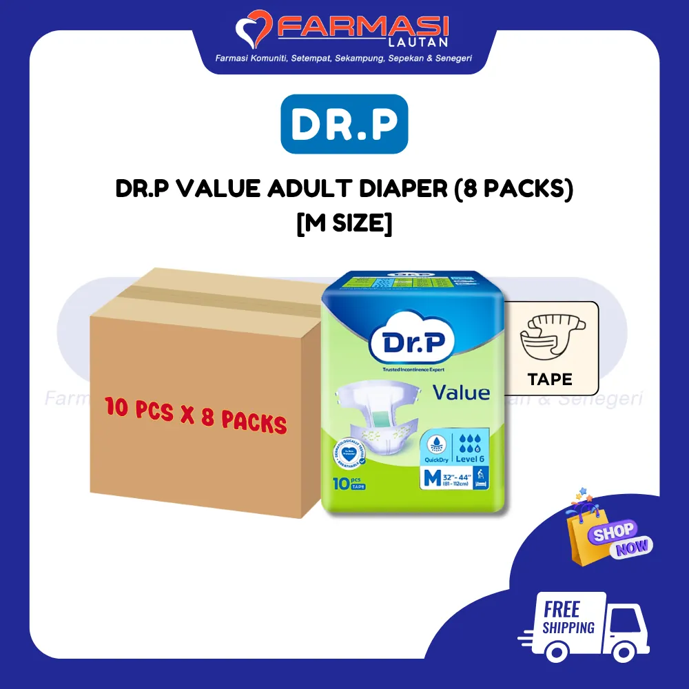TENA DR.P VALUE 32-44" M ADULT 10 DIAPERS X 8 PCKTS