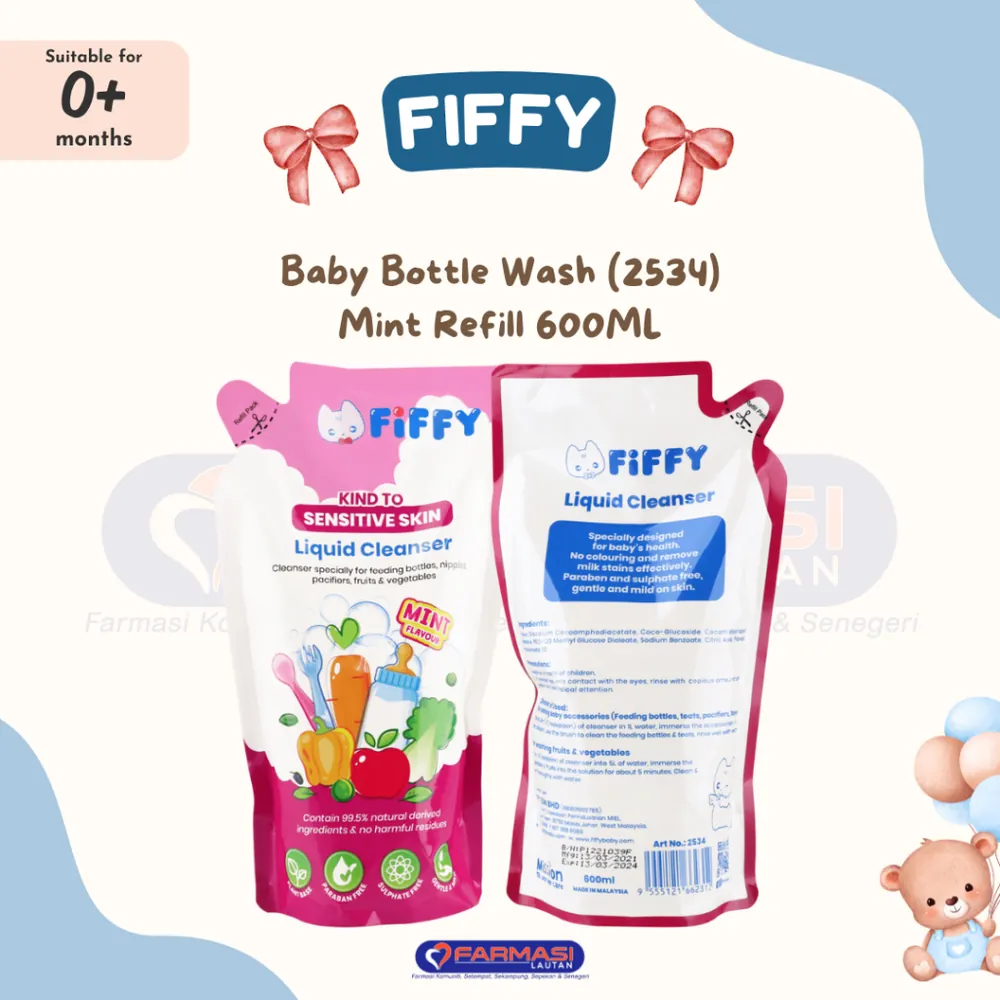 FIFFY 2534 BABY BOTTLE WASH MINT REFILL 600 ML