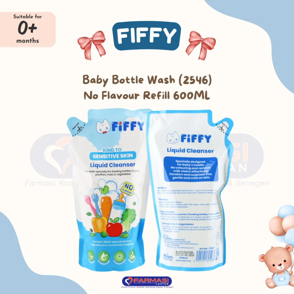 FIFFY 2546 BABY BOTTLE WASH NO FLAVOUR REFILL 600 ML