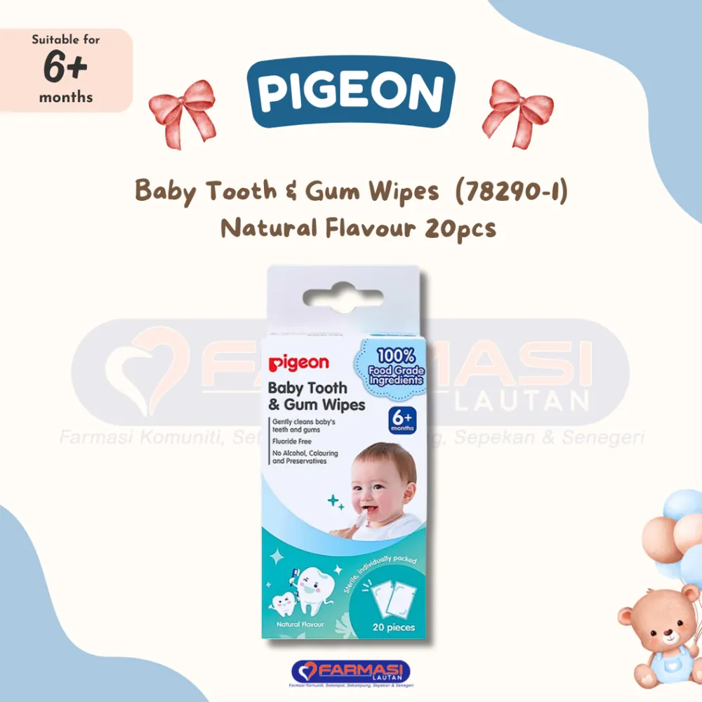 PIGEON 78290-1 BABY TOOTH & GUM WIPES NATURAL 20 PCS