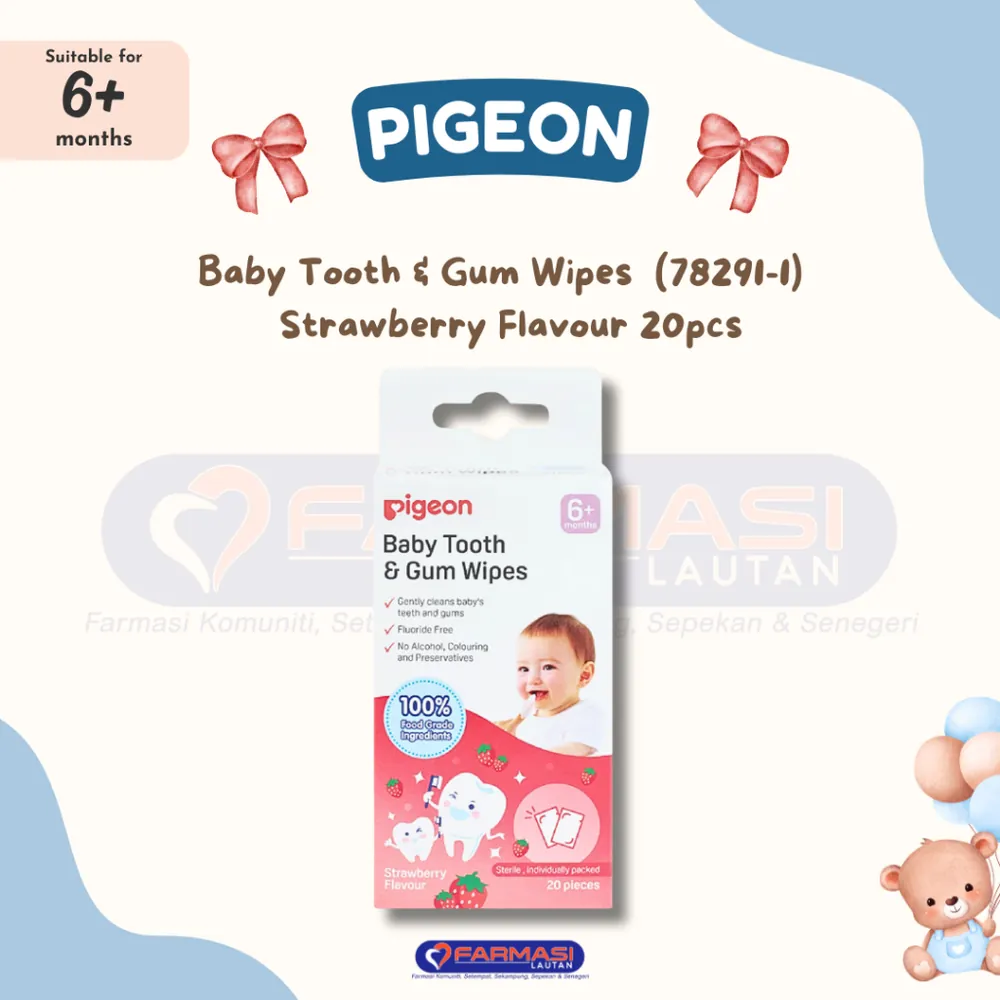 PIGEON 78291-1 BABY TOOTH & GUM WIPES STRAWBERRY 20 PCS
