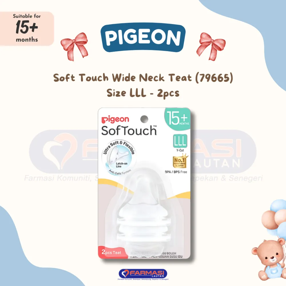 PIGEON 79665 SOFTOUCH WIDE NECK TEAT LLL Y-CUT 15+ MONTHS 2 PCS