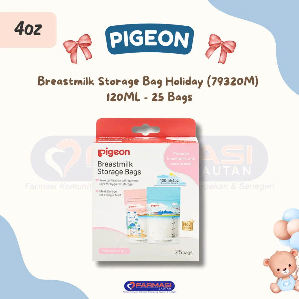 PIGEON 79320M BREASTMILK STORAGE BAG HOLIDAY 120 ML 25 BAGS