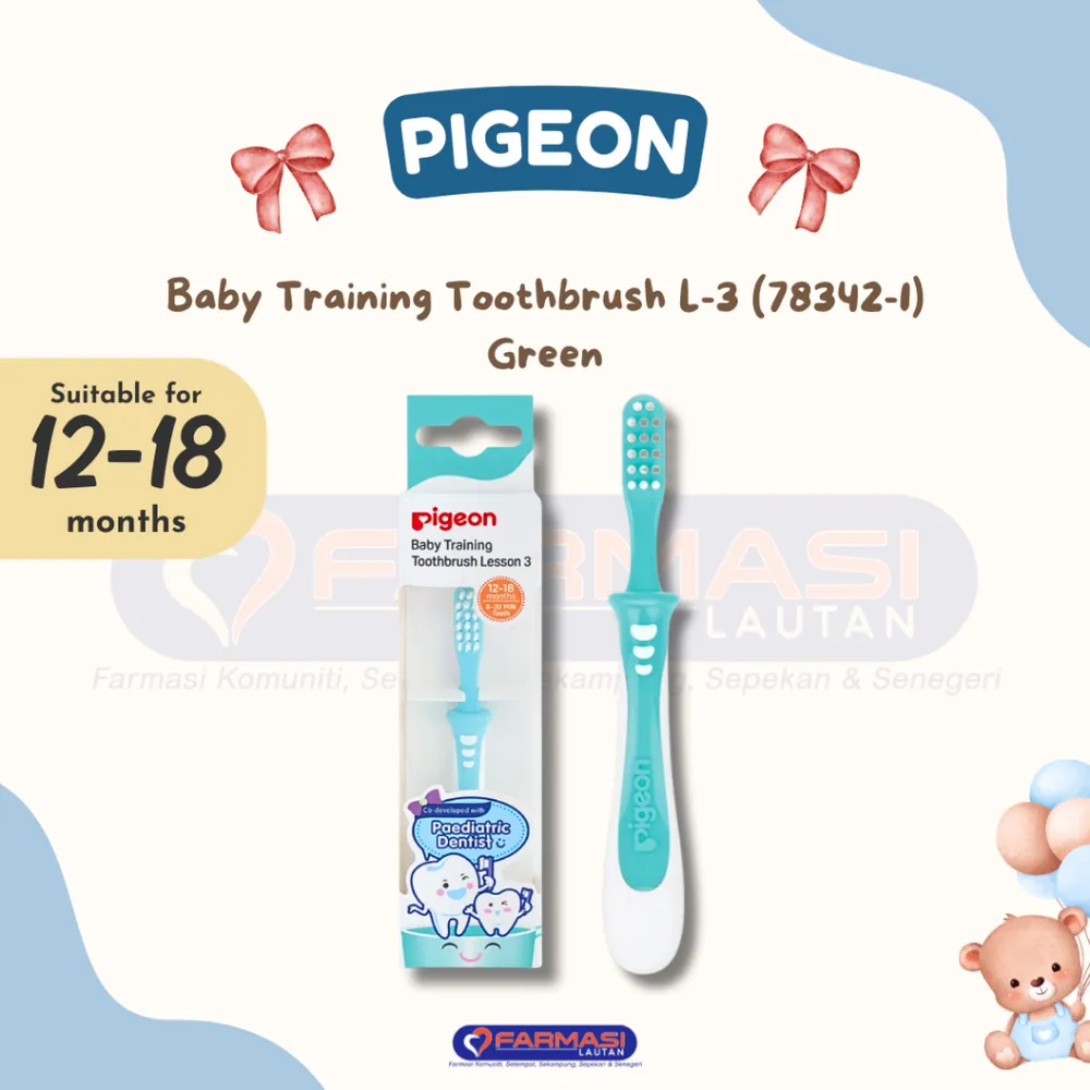 PIGEON 78342-1 BABY TRAINING TOOTHBRUSH L-3 (GREEN)
