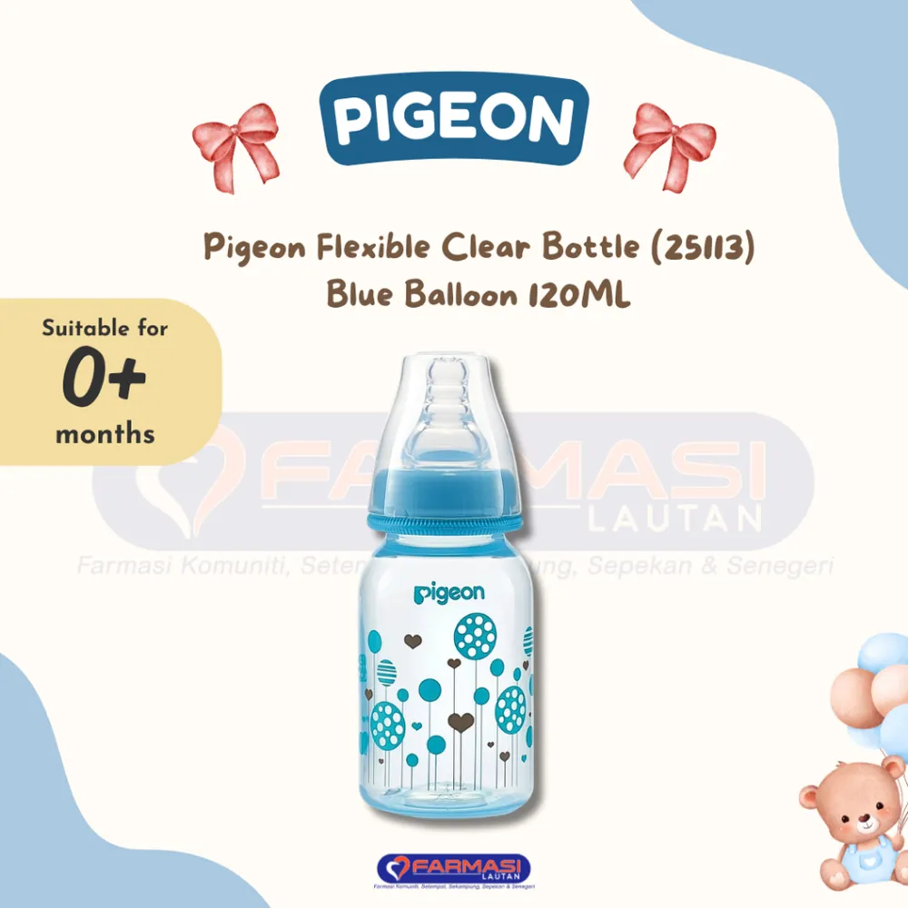PIGEON FLEXIBLE CLEAR BOTTLE BLUE BALLOON 25113/79225 120 ML