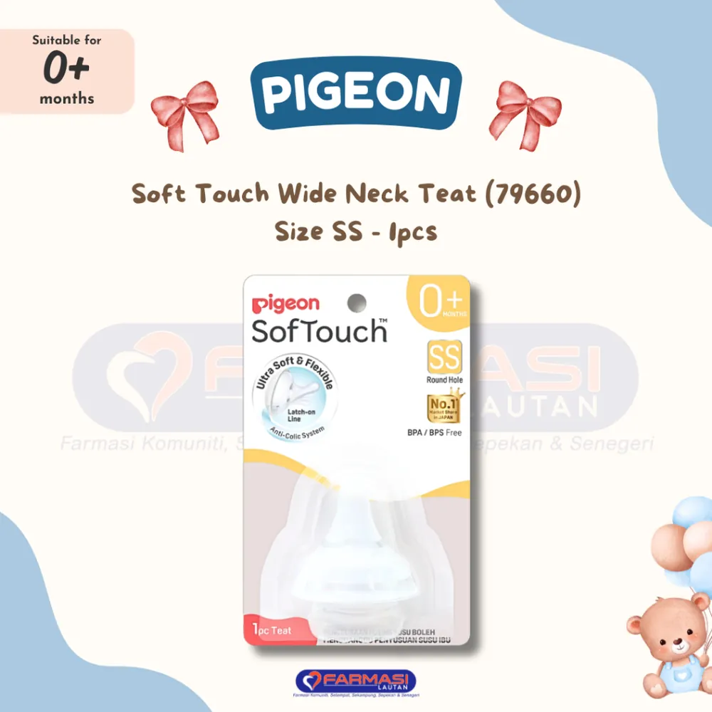 PIGEON 79660 SOFTOUCH WIDE NECK TEAT SS Y-CUT 0+ MONTHS 1 PCS