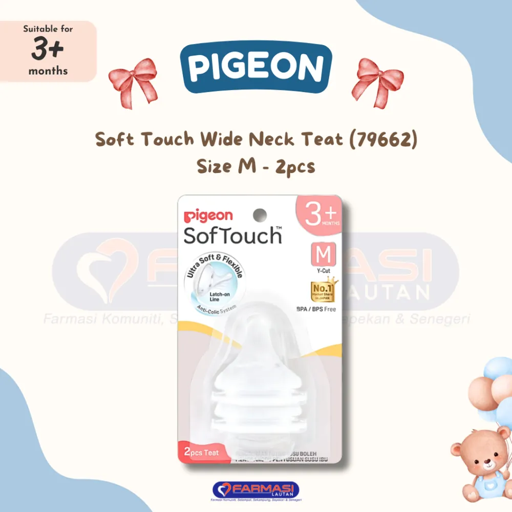 PIGEON 79662 SOFTOUCH WIDE NECK TEAT M Y-CUT 3+ MONTHS 2 PCS