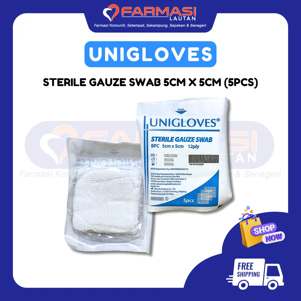 UNIGLOVES STERILE GAUZE SWAB 12 PLY 5 CM X 5 CM 1 PCKT (5 PCS)
