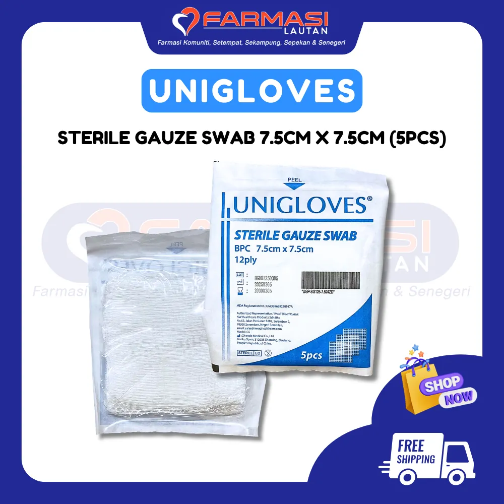 UNIGLOVES STERILE GAUZE SWAB 12 PLY 7.5 CM X 7.5 CM 1 PCKT (5 PCS)
