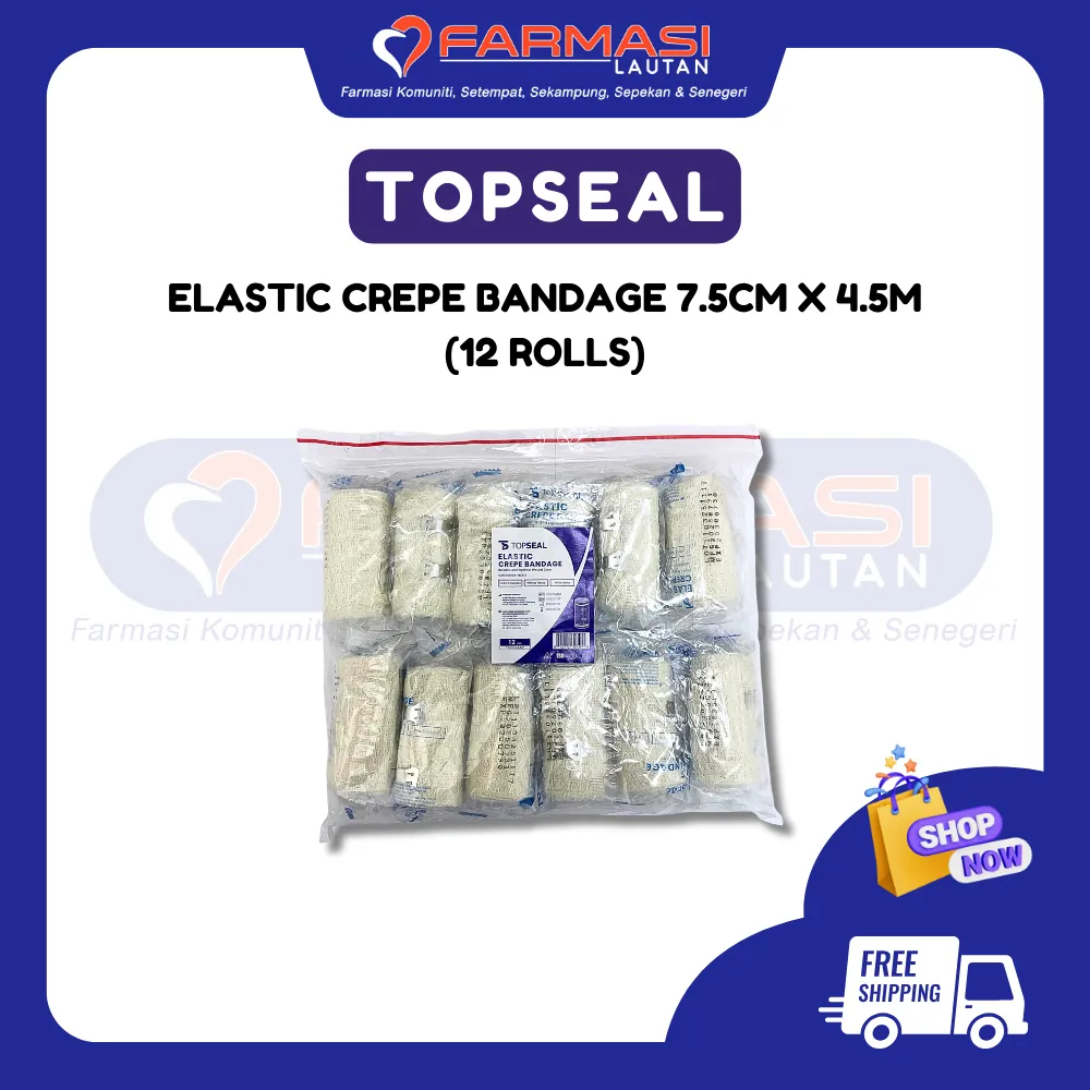 TOPSEAL ELASTIC CREPE BANDAGE 7.5 CM X 4.5 M X 12 ROLLS
