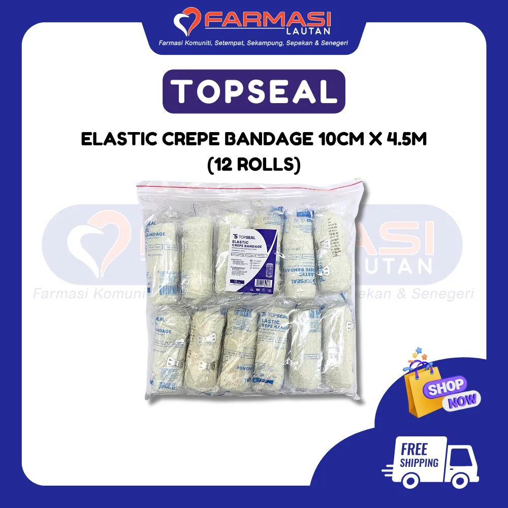 TOPSEAL ELASTIC CREPE BANDAGE 10 CM X 4.5 M 12 ROLLS