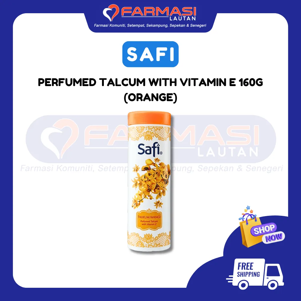 SAFI TALKUM WANGI VIT E MENARIK DAN MEMPESONAKAN (OREN) 160 G