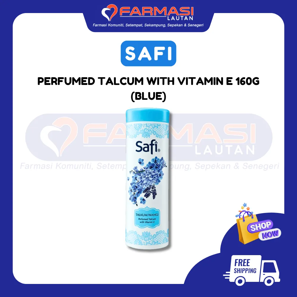 SAFI TALKUM WANGI VIT E ANGGUN DAN AYU (BIRU) 160 G