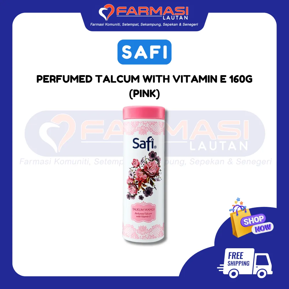 SAFI TALKUM WANGI VIT E ROMANTIK DAN MENAWAN (PINK) 160 G